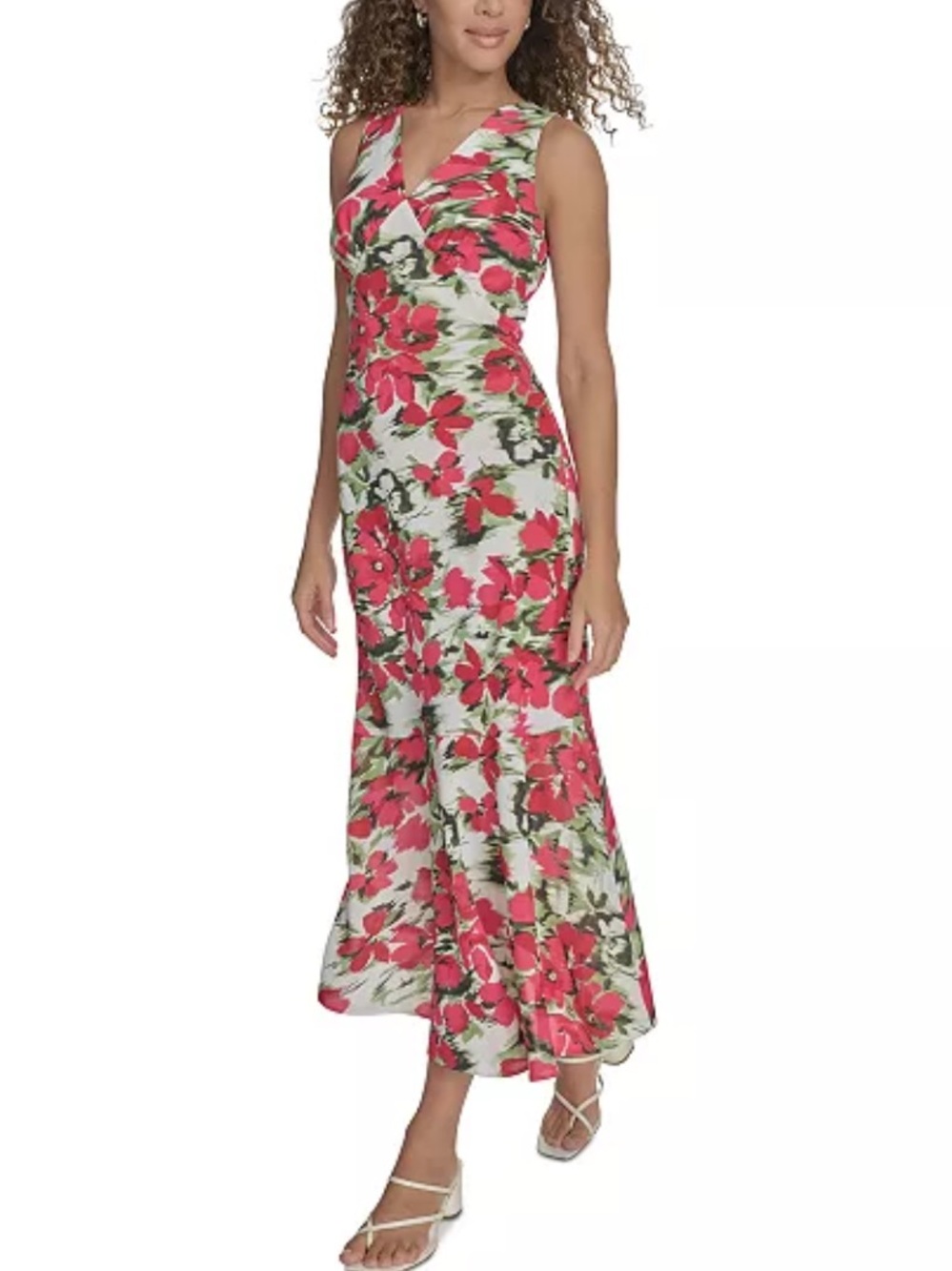 Calvin Klein Floral V-Neck Pink Sleeveless Midi Dress size 12 NWT